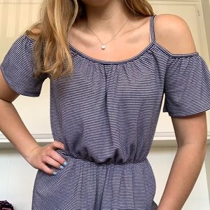 Shoulder cut-out striped romper